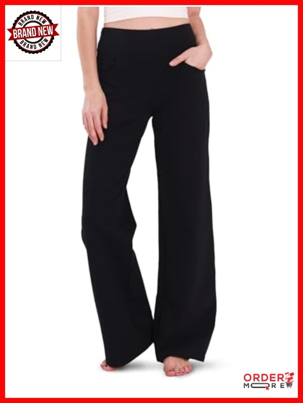 Wide Leg Yoga Pants Cotton Blend High Waist Lounge Trousers with Pockets